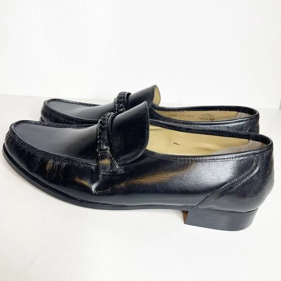 NEW Vintage Nunn Bush 10.5M Black Moc Toe Loafers Leather Dress Shoes