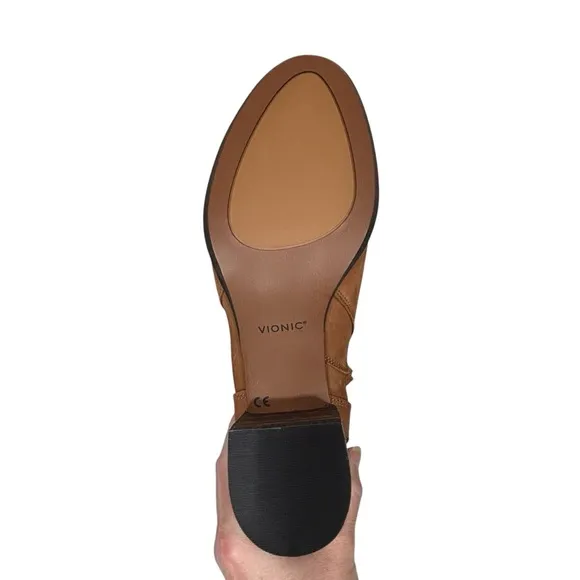 NEW Vionic Sienna Waterproof Toffee Brown Leather Comfort Ankle Boots Size 9.5