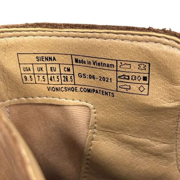 NEW Vionic Sienna Waterproof Toffee Brown Leather Comfort Ankle Boots Size 9.5