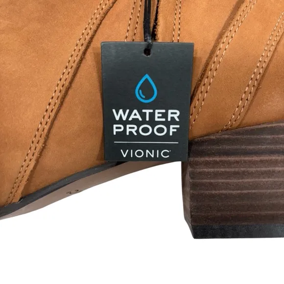 NEW Vionic Sienna Waterproof Toffee Brown Leather Comfort Ankle Boots Size 9.5