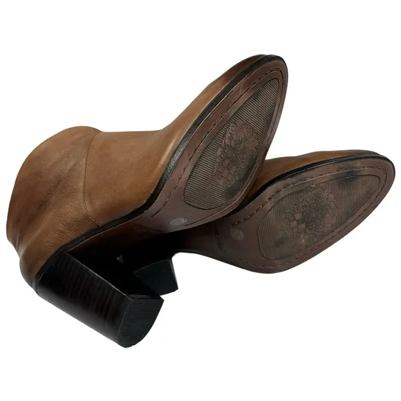 New Women Vince Camuto Franell Leather Booties Size 7 Rich Cognac 3.5” Heel