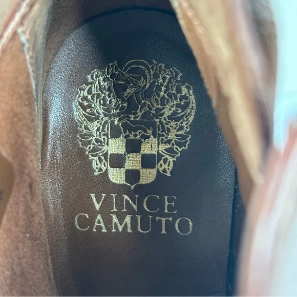 New Women Vince Camuto Franell Leather Booties Size 7 Rich Cognac 3.5” Heel
