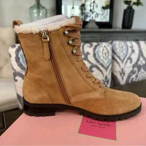 NIB Kate Spade New York Shearling Lined Lug Sole Suede Boots Tan 6, 6.5, 7.5, 10