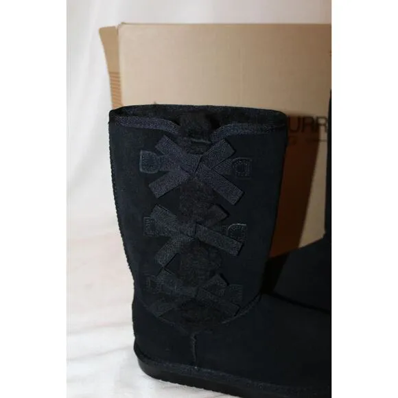 NIB Koolaburra Ugg‎ Victoria Tall Bow Girls Suede Shearling Boots Black