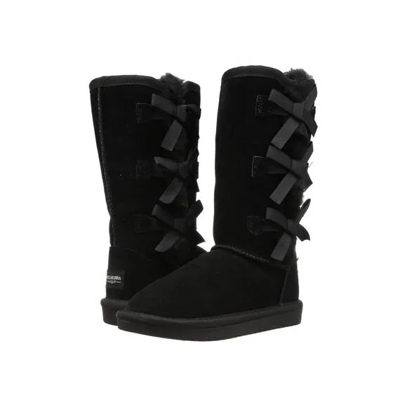 NIB Koolaburra Ugg‎ Victoria Tall Bow Girls Suede Shearling Boots Black