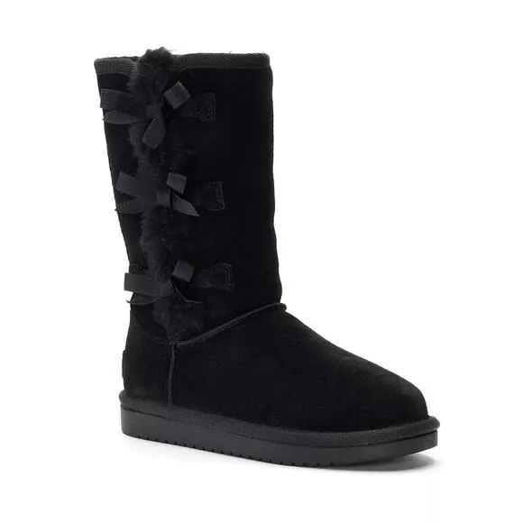 NIB Koolaburra Ugg‎ Victoria Tall Bow Girls Suede Shearling Boots Black