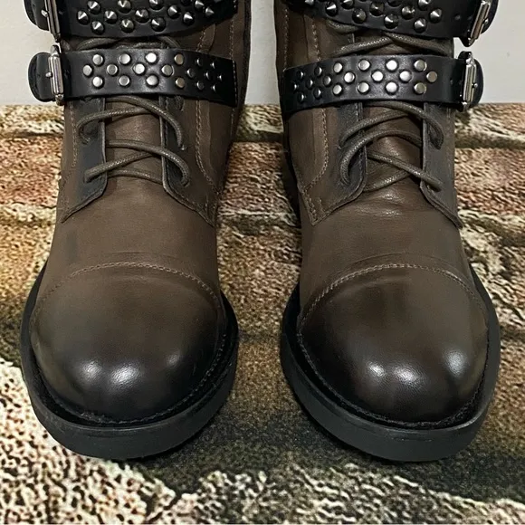 NIB Mimmu Brown Ruby Studded Combat Boots Size 39