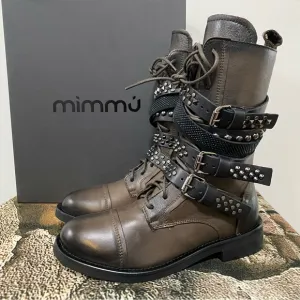 NIB Mimmu Brown Ruby Studded Combat Boots Size 39