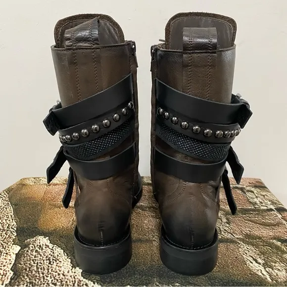 NIB Mimmu Brown Ruby Studded Combat Boots Size 39