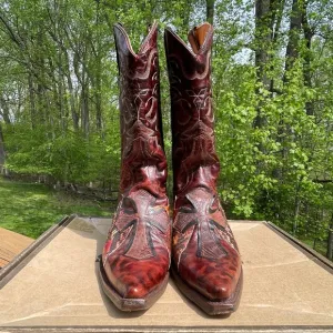 NIB NWOT Stetson Handcrafted Cowboy Boots, Wing &amp; Cross Overlay-Leather &amp; Python