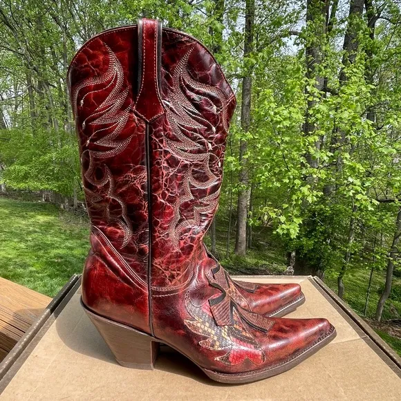 NIB NWOT Stetson Handcrafted Cowboy Boots, Wing &amp; Cross Overlay-Leather &amp; Python