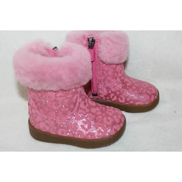 NIB UGG Girls Infant Metallic‎ Pink Leopard Shearling Boots Booties 2/3