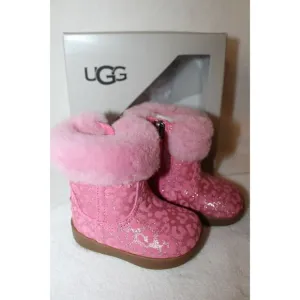 NIB UGG Girls Infant Metallic‎ Pink Leopard Shearling Boots Booties 2/3
