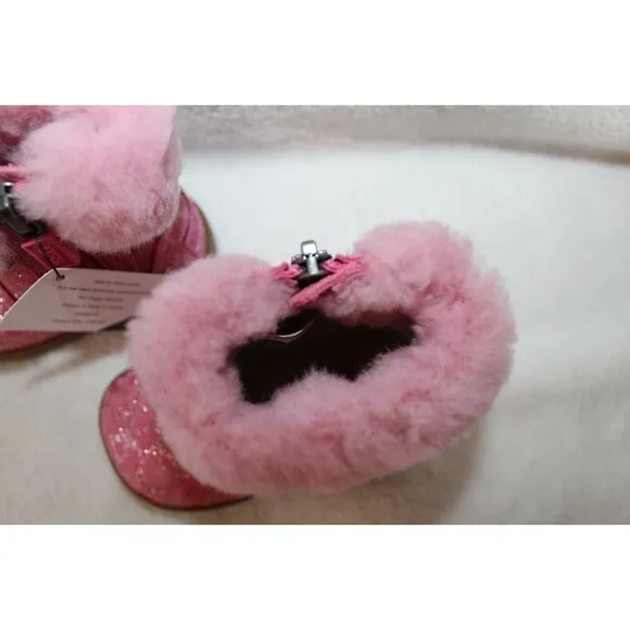 NIB UGG Girls Infant Metallic‎ Pink Leopard Shearling Boots Booties 2/3