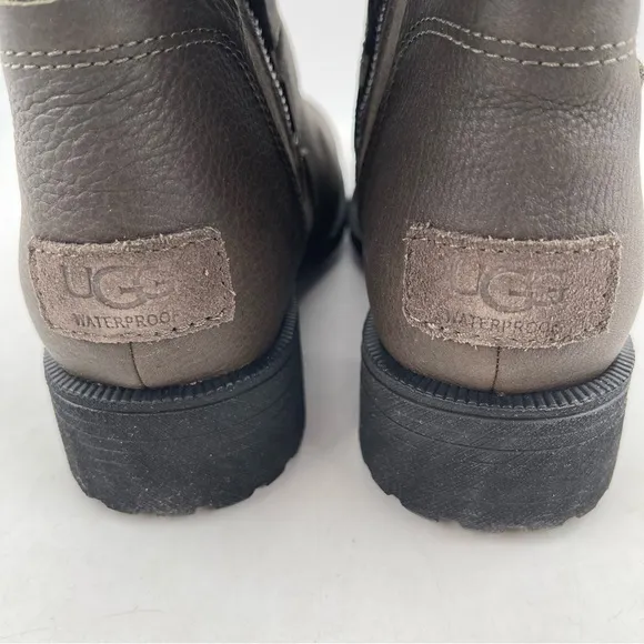 NIB! UGG Women’s Wilde Brown Waterproof Leather Double Buckle Moto Boot - Size 5