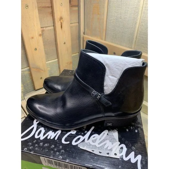 NIB US6 6M Sam Edelman Palmer Womens Black Leather Ankle Boots Booties Slip On