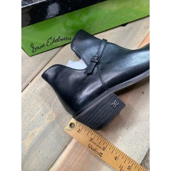NIB US6 6M Sam Edelman Palmer Womens Black Leather Ankle Boots Booties Slip On