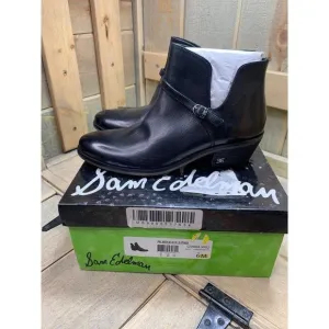 NIB US6 6M Sam Edelman Palmer Womens Black Leather Ankle Boots Booties Slip On