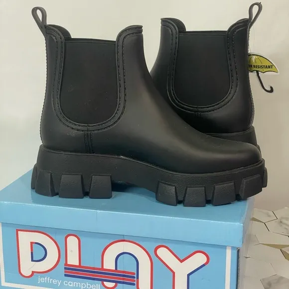 NIB W10 Jeffrey Campbell Pleu Black Matte Chunky Platform Chelsea Ankle Boots