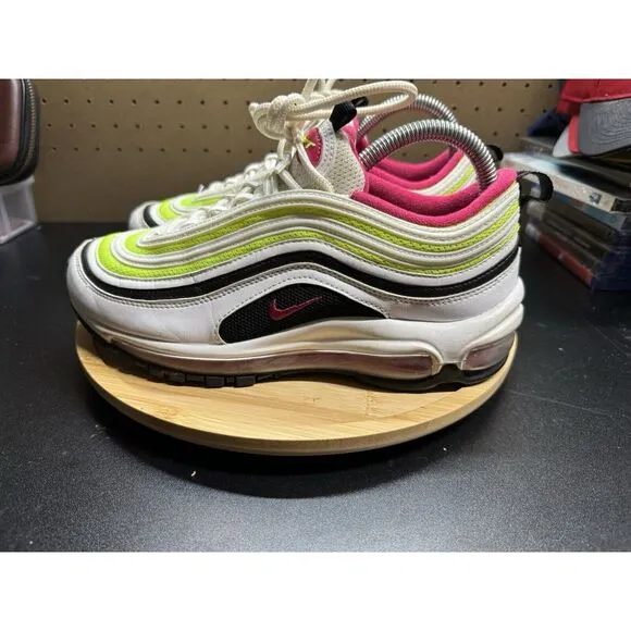 Nike Air Max 97 Platinum Black Volt Pink Size  6.5 Kids ‎  Size 8  Womens EUC