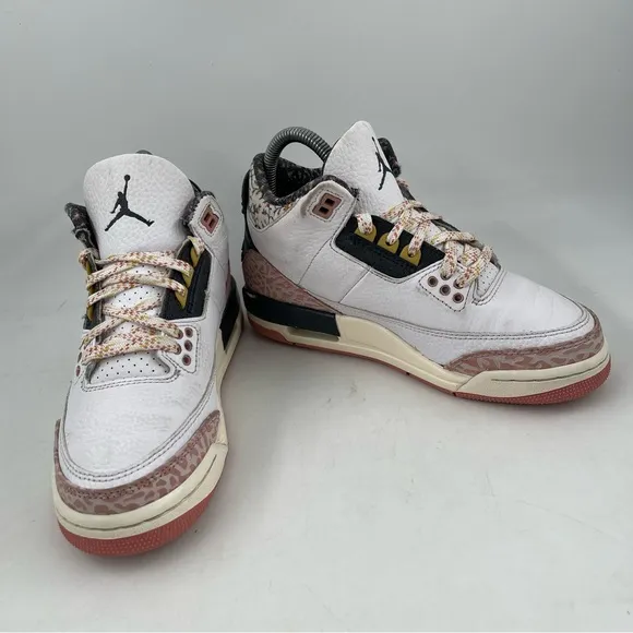 Nike Girl’s Air Jordan 3 Retro- Size 4Y -White Sail Pink Athletic Sneakers Shoes