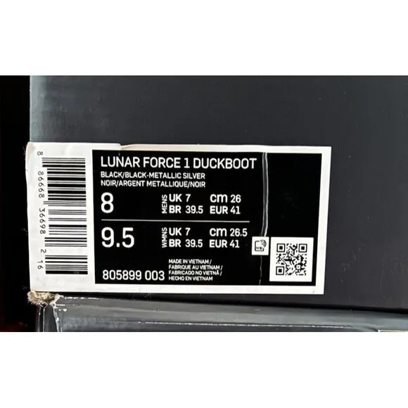 Nike Lunar Force 1 Duckboot Men's Size 8 Black Gum Silver Boots 805899-003