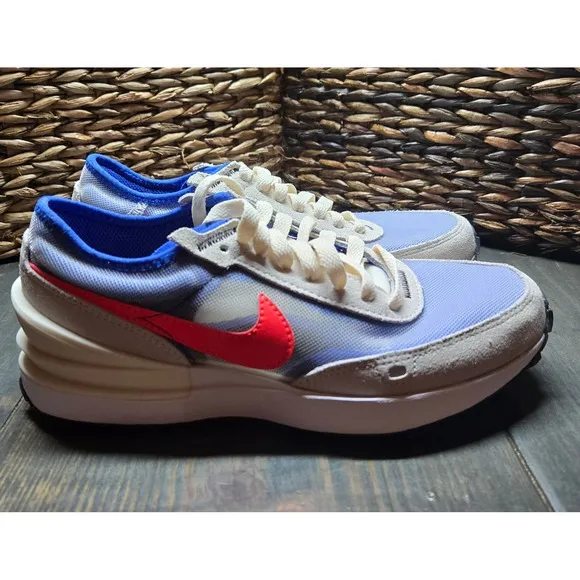 Nike Waffle One Casual Running Shoes Red Swoosh Blue Trim Youth 4.5Y