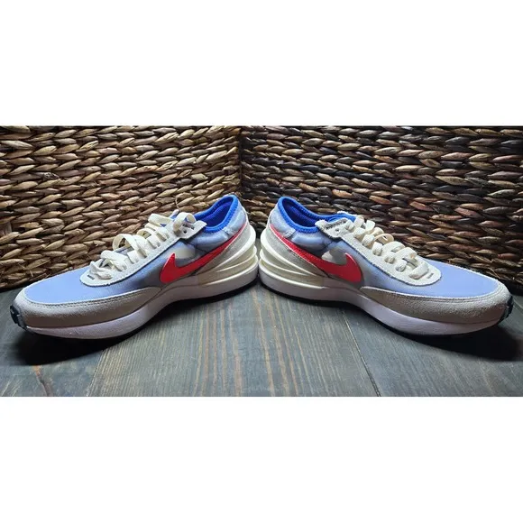 Nike Waffle One Casual Running Shoes Red Swoosh Blue Trim Youth 4.5Y