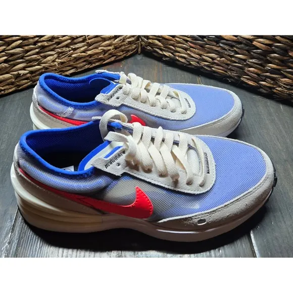 Nike Waffle One Casual Running Shoes Red Swoosh Blue Trim Youth 4.5Y