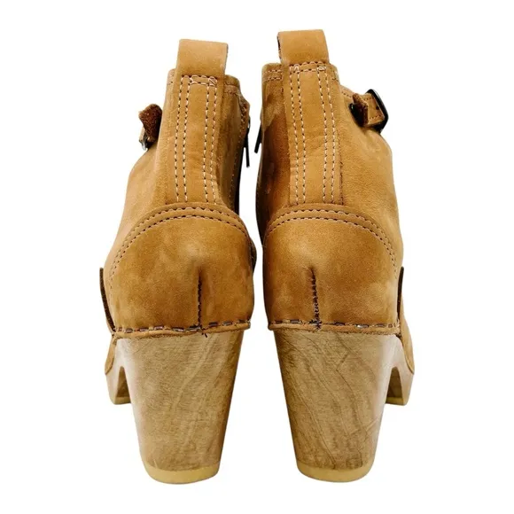 No. 6 Leather Clog Buckle Boot High Heel Brown Tan Handmade Women’s Shoes