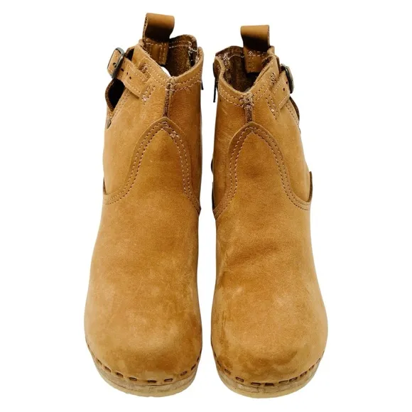 No. 6 Leather Clog Buckle Boot High Heel Brown Tan Handmade Women’s Shoes