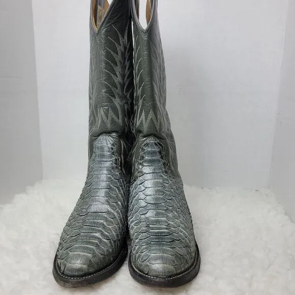 Nocona Vintage Boots Women’s Size 6.5 Gray Snake Print Western Cowboy Shoes