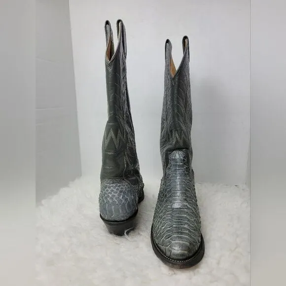 Nocona Vintage Boots Women’s Size 6.5 Gray Snake Print Western Cowboy Shoes