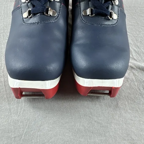 Nortur NNN 501 Ski Boots Leather Men 7.5 Blue Nordic Cross Country 114 LY 41 Vtg