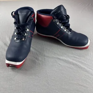 Nortur NNN 501 Ski Boots Leather Men 7.5 Blue Nordic Cross Country 114 LY 41 Vtg