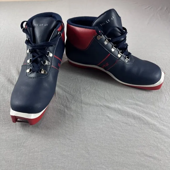 Nortur NNN 501 Ski Boots Leather Men 7.5 Blue Nordic Cross Country 114 LY 41 Vtg