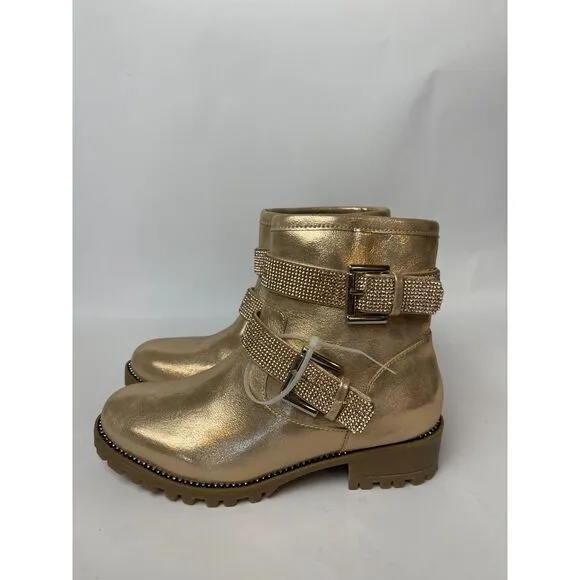 NWOB Dolce Vita Gold Glitter Strap Ankle Boots with Buckle - Size 3, Lug Sole