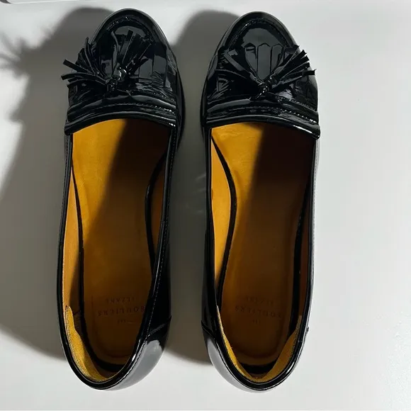 NWOT Sezane Black Patent Leather Fringed Loafers Shoes size 41