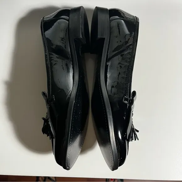 NWOT Sezane Black Patent Leather Fringed Loafers Shoes size 41