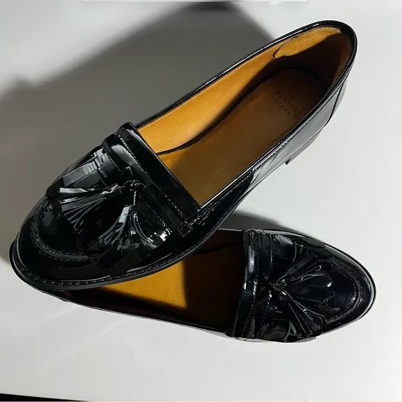 NWOT Sezane Black Patent Leather Fringed Loafers Shoes size 41