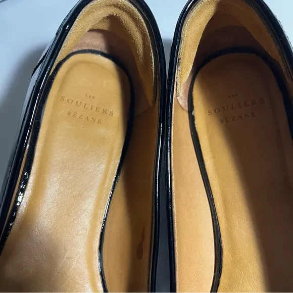 NWOT Sezane Black Patent Leather Fringed Loafers Shoes size 41