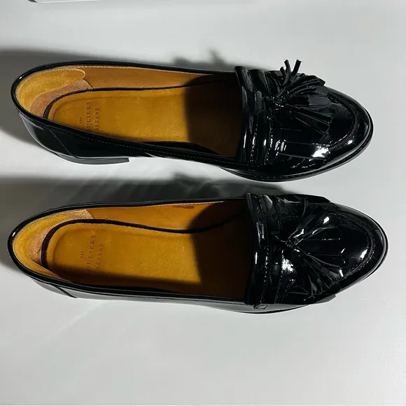 NWOT Sezane Black Patent Leather Fringed Loafers Shoes size 41
