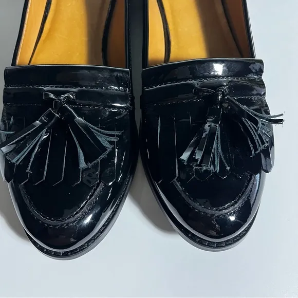 NWOT Sezane Black Patent Leather Fringed Loafers Shoes size 41