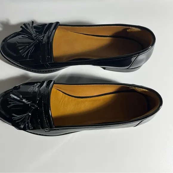 NWOT Sezane Black Patent Leather Fringed Loafers Shoes size 41