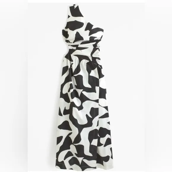 NWT Abercrombie &amp; Fitch Black and White One-Shoulder Dress size SmallP