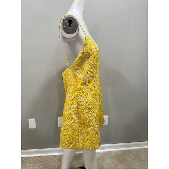 NWT Alice   Olivia Tayla Structured Jacquard Mini Dress Gold Size 10 $295