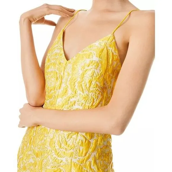 NWT Alice   Olivia Tayla Structured Jacquard Mini Dress Gold Size 10 $295