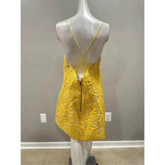 NWT Alice   Olivia Tayla Structured Jacquard Mini Dress Gold Size 10 $295