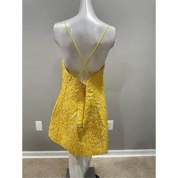 NWT Alice   Olivia Tayla Structured Jacquard Mini Dress Gold Size 10 $295