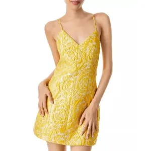 NWT Alice   Olivia Tayla Structured Jacquard Mini Dress Gold Size 10 $295